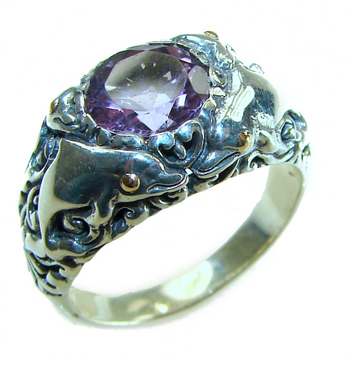 Bali Purple Dream authentic 4.2 carat Amethyst .925 Sterling Silver Handcrafted Large Ring size 8