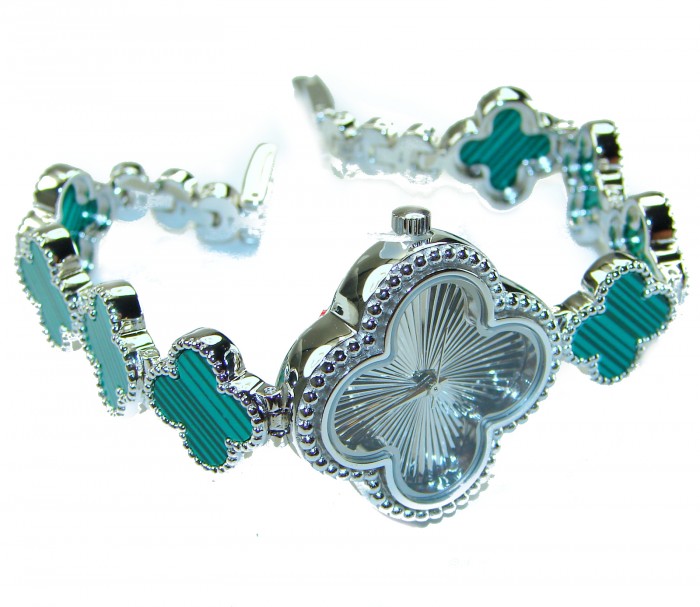 Precious Authentic inlay Australian Malachite .925 Sterling Silver handmade Bracelet Watch