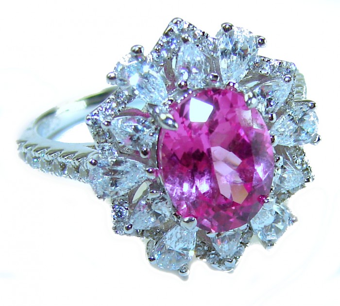 Blooming Beauty 5.8 carat Pink Sapphire .925 Silver handcrafted Cocktail Ring s. 6 1/4