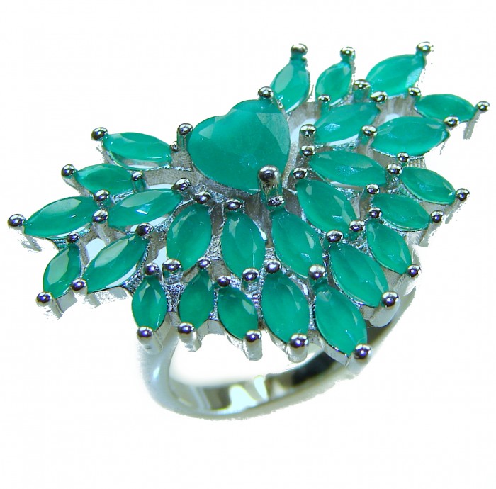 Precious Heart 15.8 carat natural Colombian Emerald .925 Sterling Silver handmade Statement Ring size 7 1/2