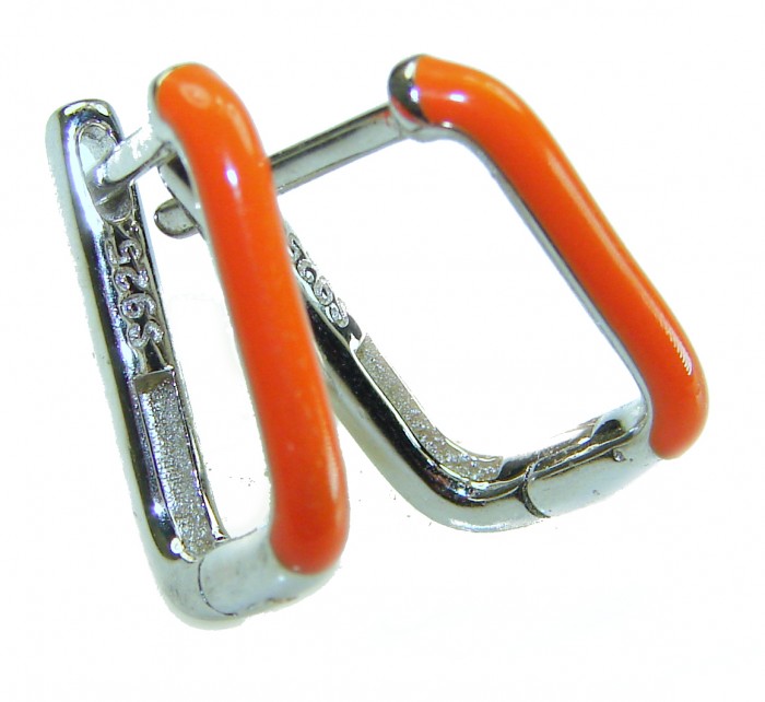0.5 carat orange enamel .925 Sterling Silver handcrafted earrings