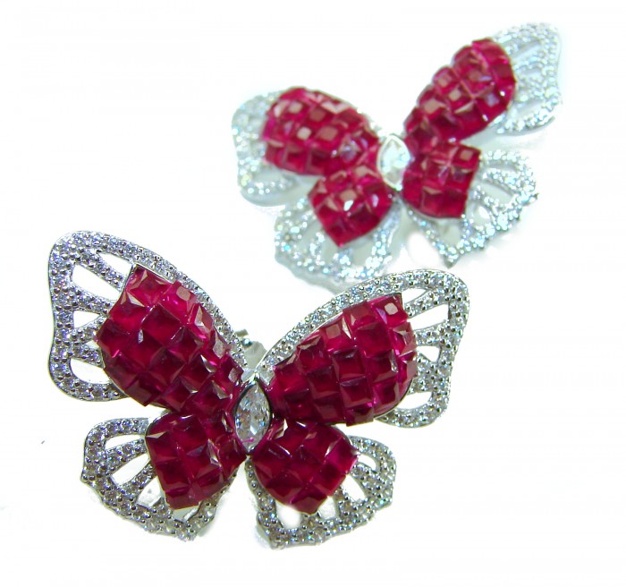 Large - 18.5 carat natural Ruby Butterflies .925 Sterling Silver Large handcrafted earrings