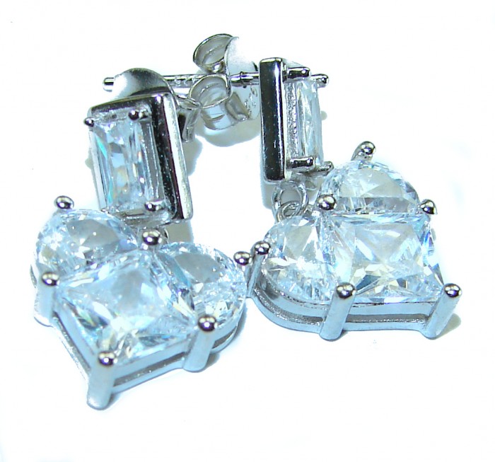 Passion Heart 8.8 carat Authentic White Topaz .925 Sterling Silver Handcrafted earrings