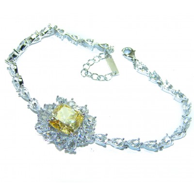 Luxurious 22.5 carat pricess cut Authentic Yellow Sapphire .925 Sterling Silver handcrafted Statement Bracelet
