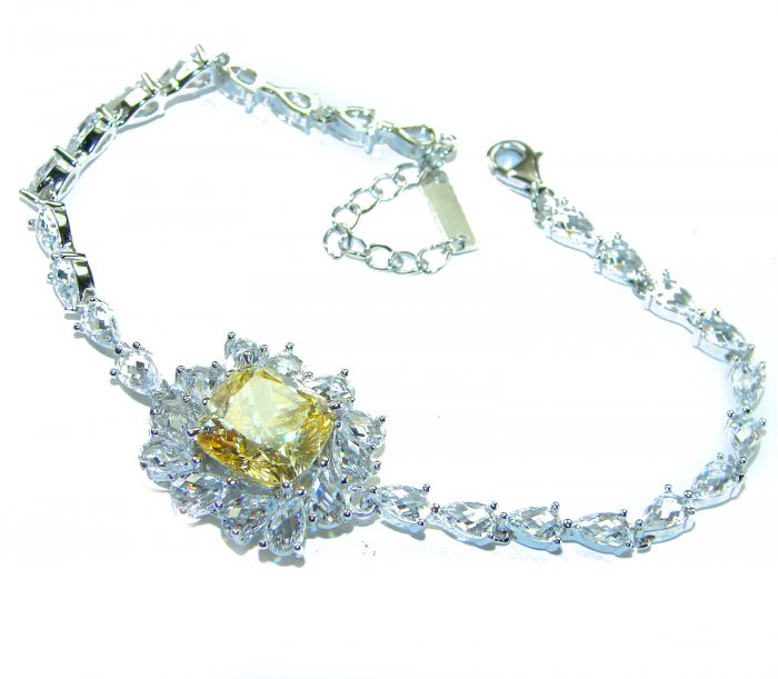 Luxurious 22.5 carat pricess cut Authentic Yellow Sapphire .925 Sterling Silver handcrafted Statement Bracelet - video