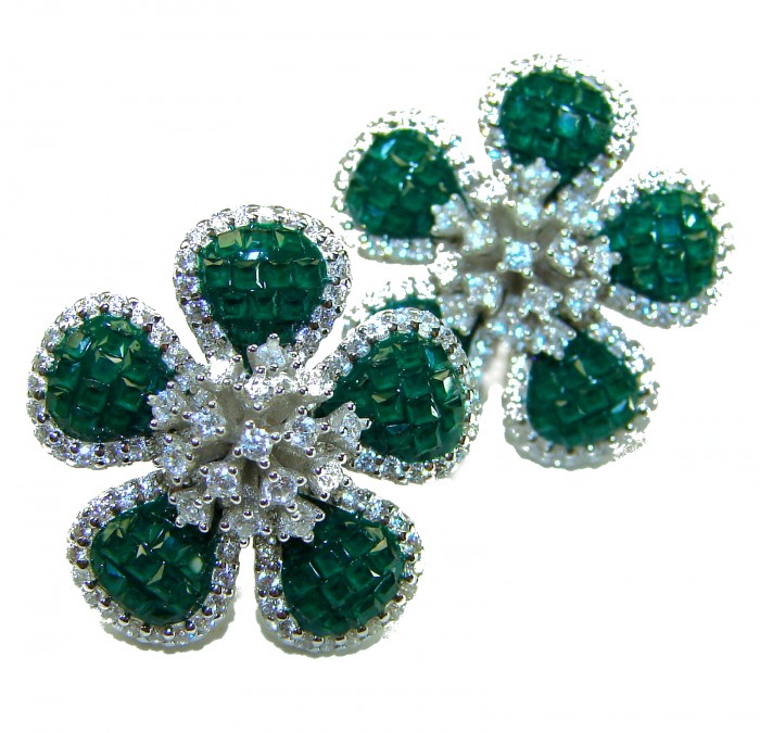 Born to Glam authentic 24.4 carat Colombian Emerald .925 Sterling Silver handcrafted Statement earrings