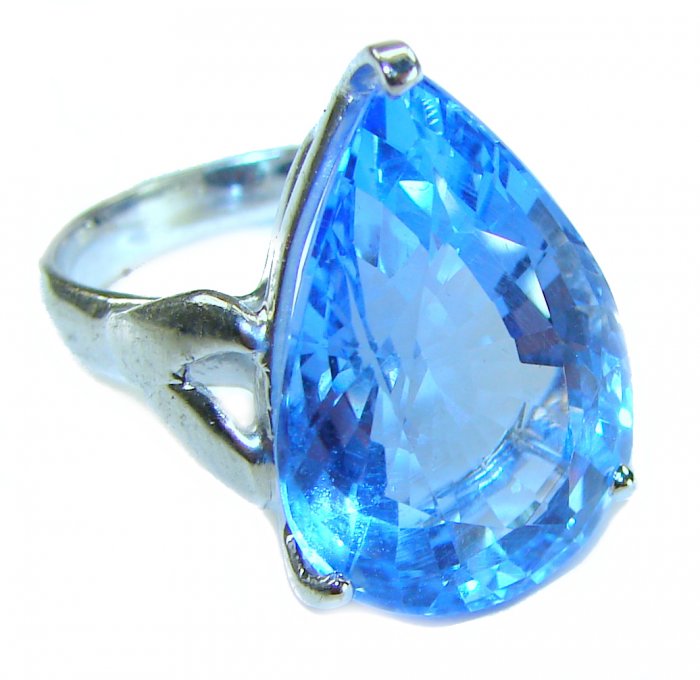 Blue Odyssey 4.5 carat authentic Swiss Blue Topaz .925 Sterling Silver handmade Statement Ring size 7 1/4 - video