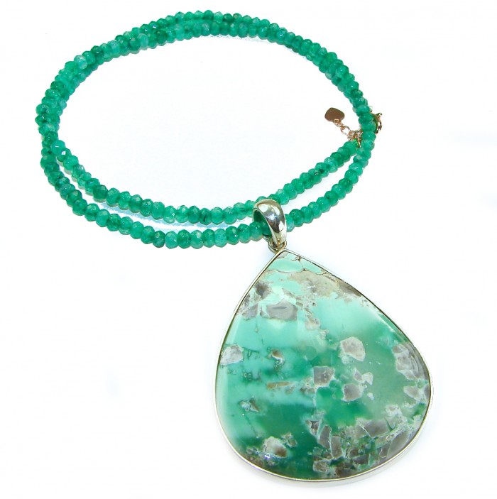 Green Odyssey Natural Huge Chrysoprase .925 Sterling Silver handmade necklace