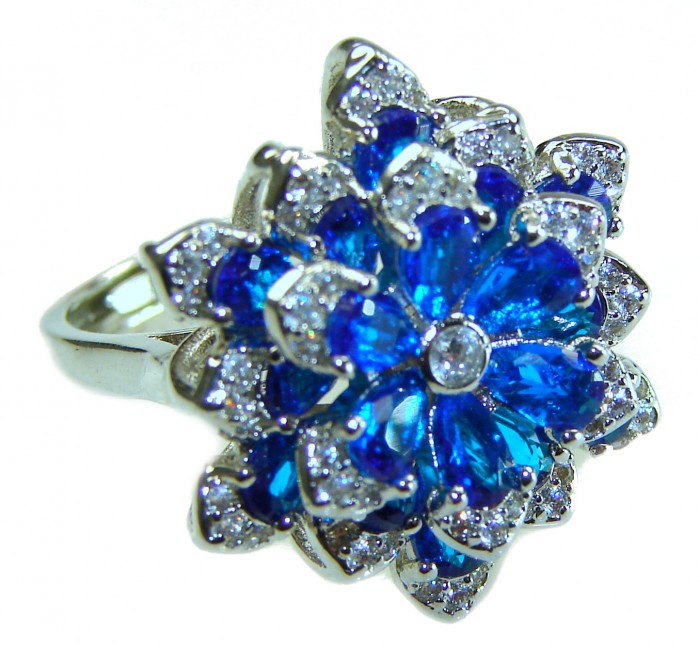 21.5 carat Swiss Blue Topaz .925 Sterling Silver handmade Statement Ring size 6 1/2