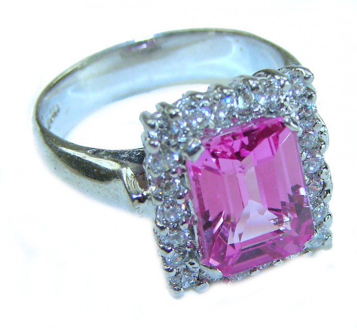 Blooming Beauty 5.8 carat Pink Sapphire .925 Silver handcrafted Cocktail Ring s. 5 1/2