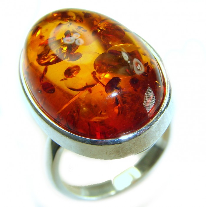 Beauty of the Nature Baltic Amber .925 Sterling Silver handcrafted ring; s. 7 adjustable