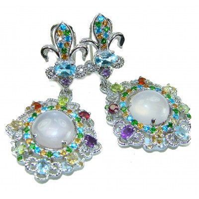 Celtic Spirit authentic fancy cut 22.5 carat Rose Quartz .925 Sterling Silver handcrafted Statement earrings