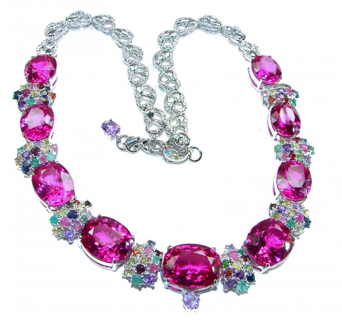 Tiffany - Magnificent 183.5 carat Pink Sapphire .925 Sterling Silver handcrafted Large Statement necklace