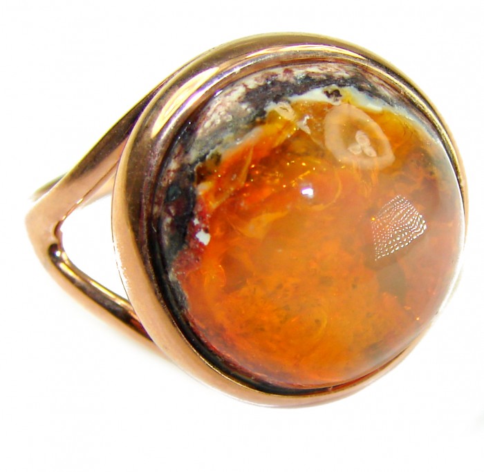 Orange Galaxy best quality 19.4 carat Mexican Opal 18K Gold over .925 Sterling Silver handmade ring 8