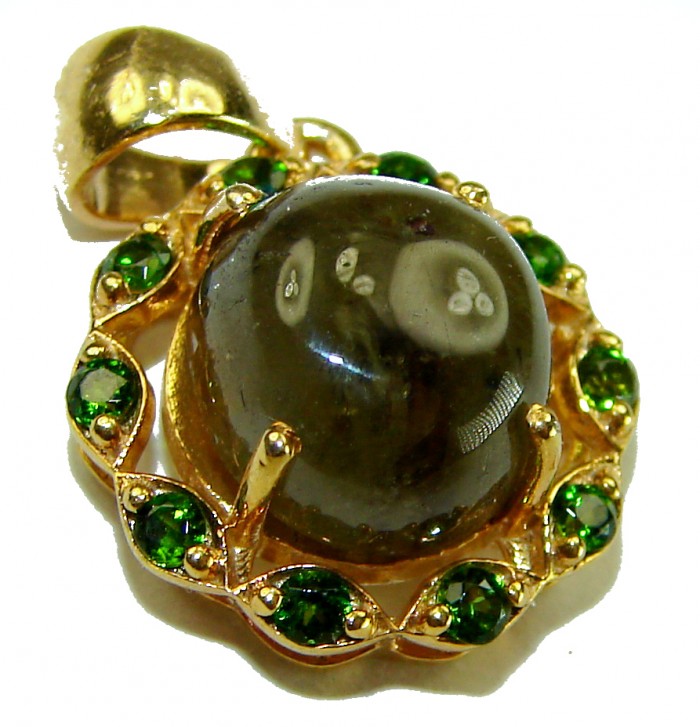 Deluxe 10.2 carat Grandidierite 18k Gold over .925 Sterling Silver handmade Pendant