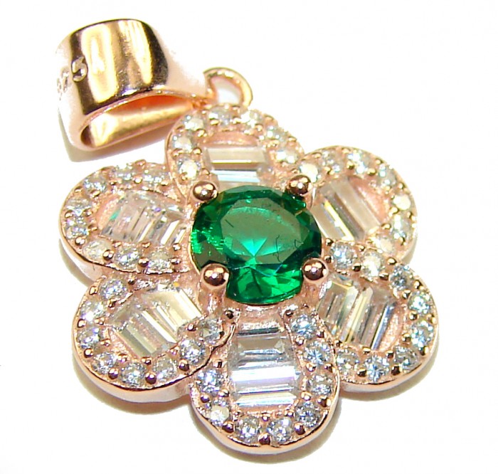 Green Flower 2.1 carat Emerald .925 Sterling Silver dipped in real 18K Gold handmade Statement pendant
