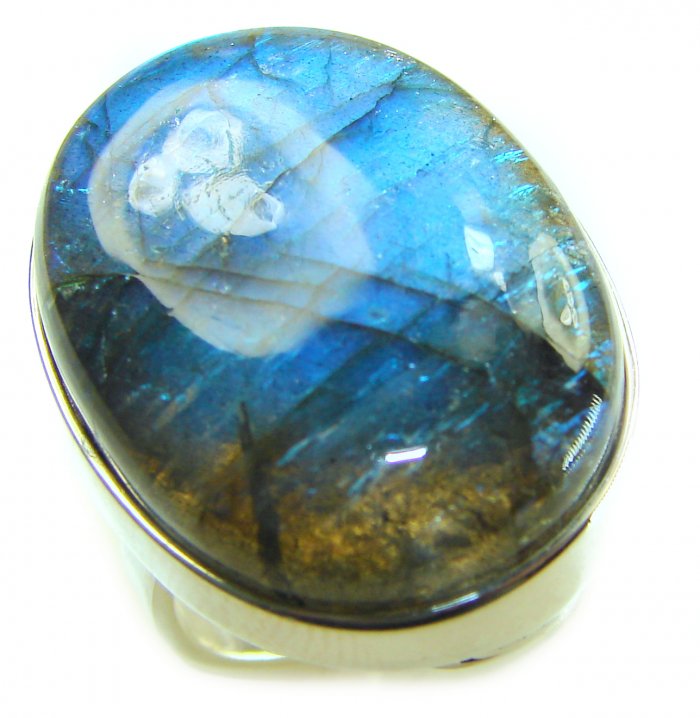 Shimmering Natural Labradorite .925 Sterling Silver handcrafted Large ring size 8 adjustable - video