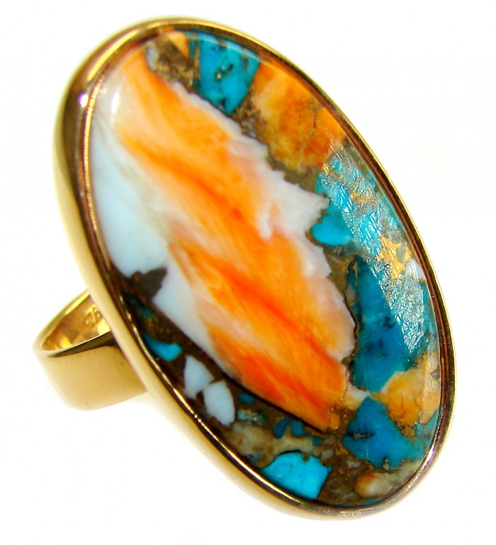 Rare 29.5 carat Oyster Turquoise 18K Gold over .925 Sterling Silver handcrafted Large ring; s. 6 adjustable