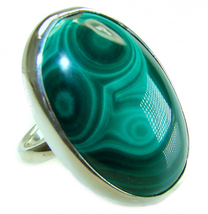 39.2 CARAT genuine Malachite from Utah .925 Sterling Silver handcrafted ring size 8 adjustable