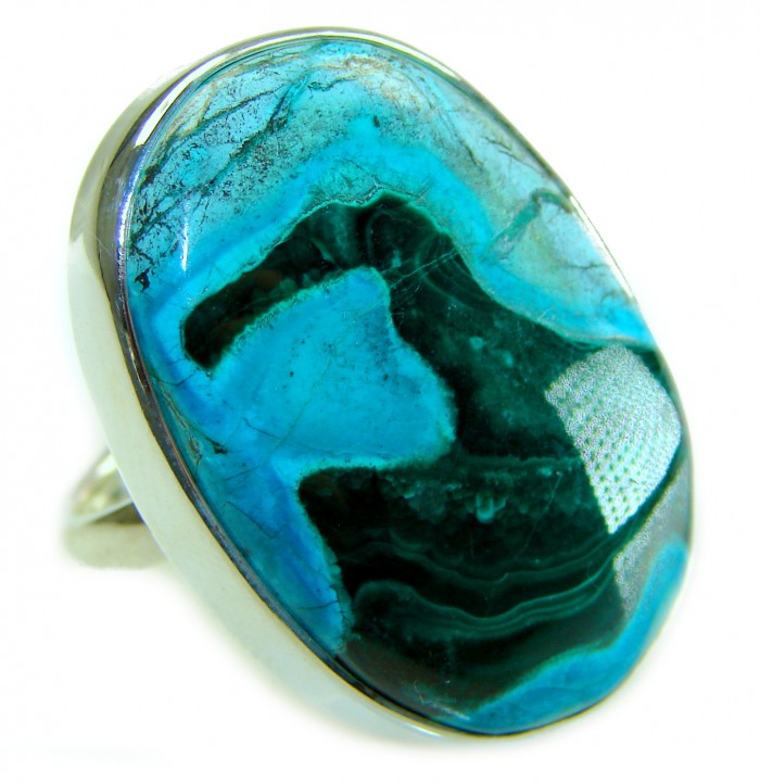 Great quality Parrot's Wings Chrysocolla .925 Sterling Silver handcrafted Ring size 7 adjustable