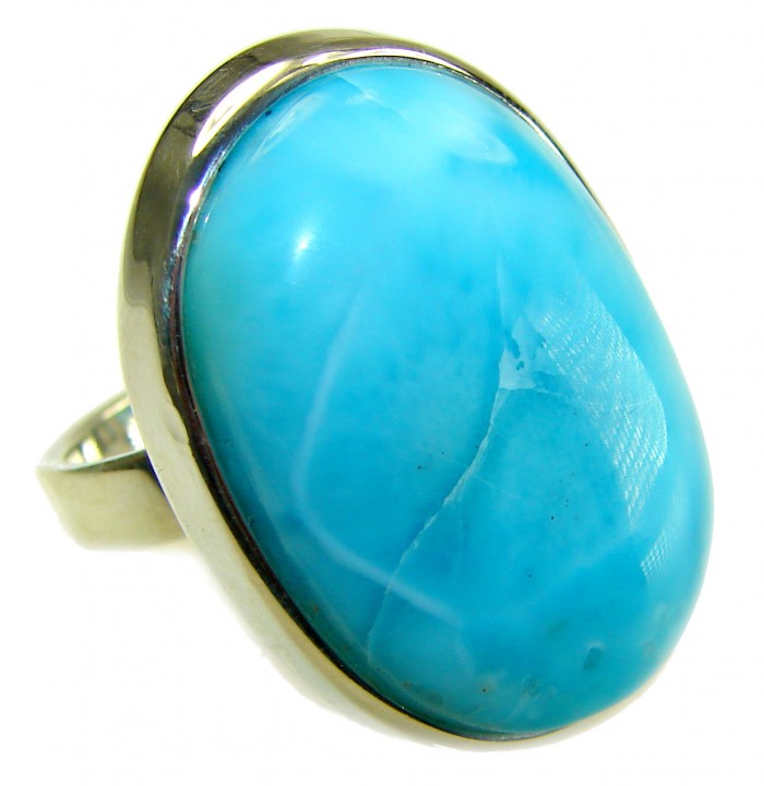 Blue Perfection AAAA QUALITY Blue Larimar .925 Sterling Silver handmade Large ring size 8 adjustable