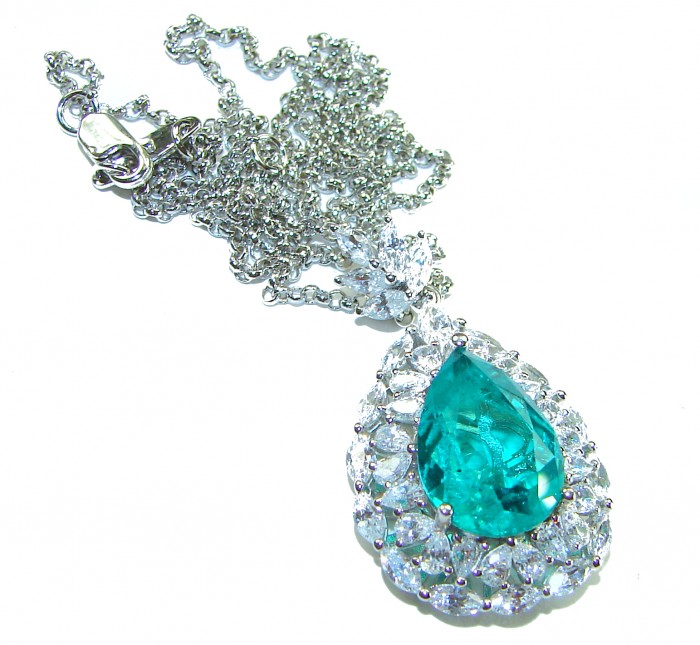 Brazilian's Briliance - Pear cut 14.5 carat Aquamarine .925 Sterling Silver handcrafted necklace