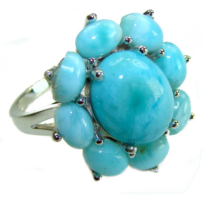 Caribbean Beauty 12.5 carat Genuine Blue Larimar .925 Sterling Silver handmade ring size 7