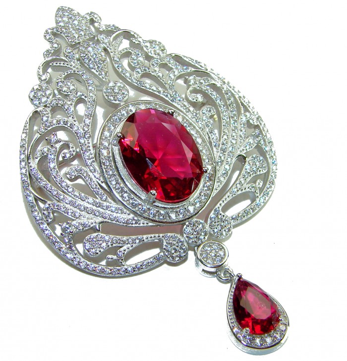 Heirloom Genuine 10.5 carat Kasmir Ruby .925 Sterling Silver handmade Pendant - Brooch