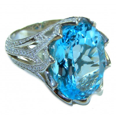Pacifica 32.8 carat Swiss Blue Topaz .925 Sterling Silver handcrafted Large ring size 6