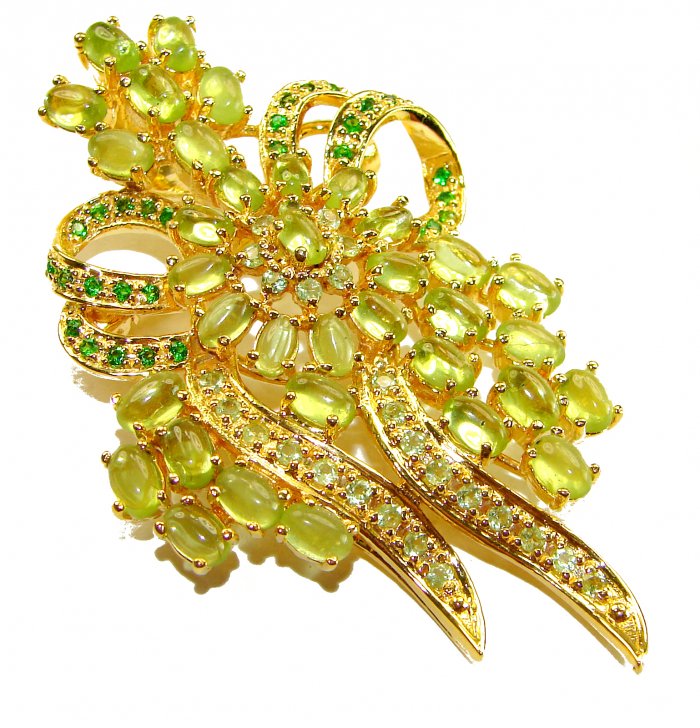 Precious Genuine 65.5 carat Peridot from Egypt .925 Sterling Silver dipped on 18K Gold handmade Pendant - Brooch - video