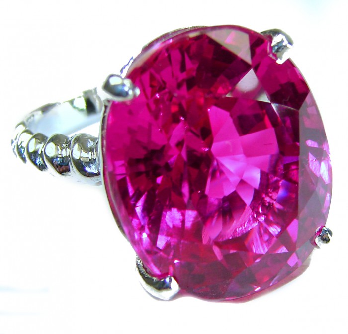 Blooming Beauty oval cut 28.8 carat Pink Sapphire .925 Silver handcrafted Cocktail Ring s. 5 1/4