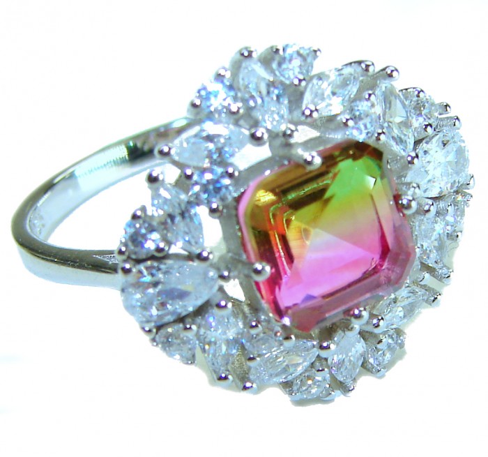4.8 carat Brazilian Tourmaline .925 Sterling Silver Perfectly handcrafted Ring s. 8 1/4