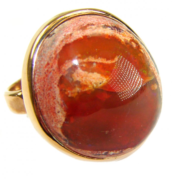 Bonfire Night best quality 33.4 carat Mexican Opal .925 Sterling Silver dipped in 18K Gold handmade ring 6