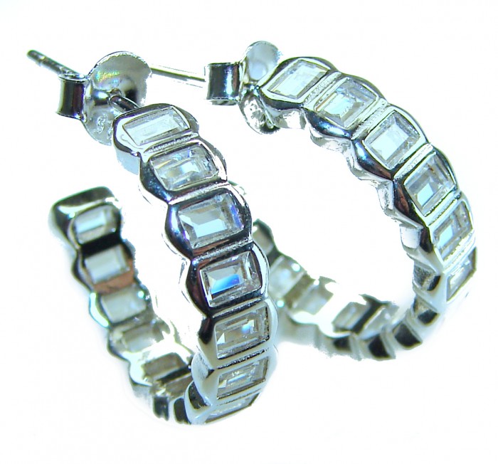 Allure Natural 12.2 carat White Topaz .925 Sterling Silver handcrafted hoop earrings
