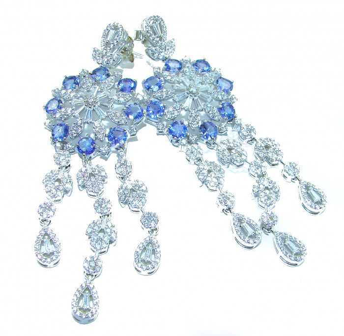 Elizabeth Natural luxurious Floral design 28.5 carat Tanzanite .925 Silver handcrafted earrings