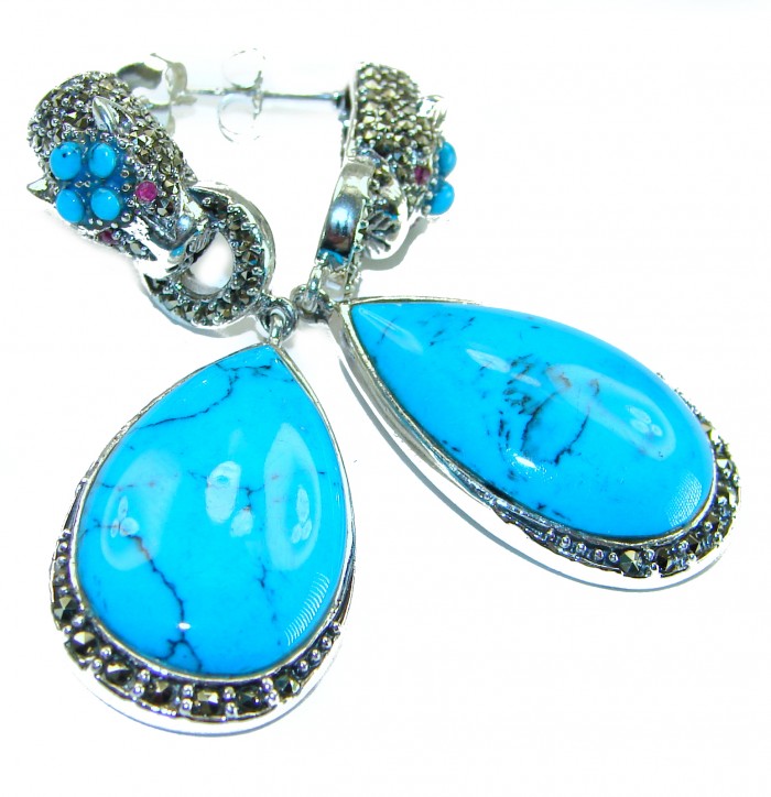 Great authentic Sleeping Beauty Turquoise .925 Sterling Silver handcrafted STATEMENT Earrings