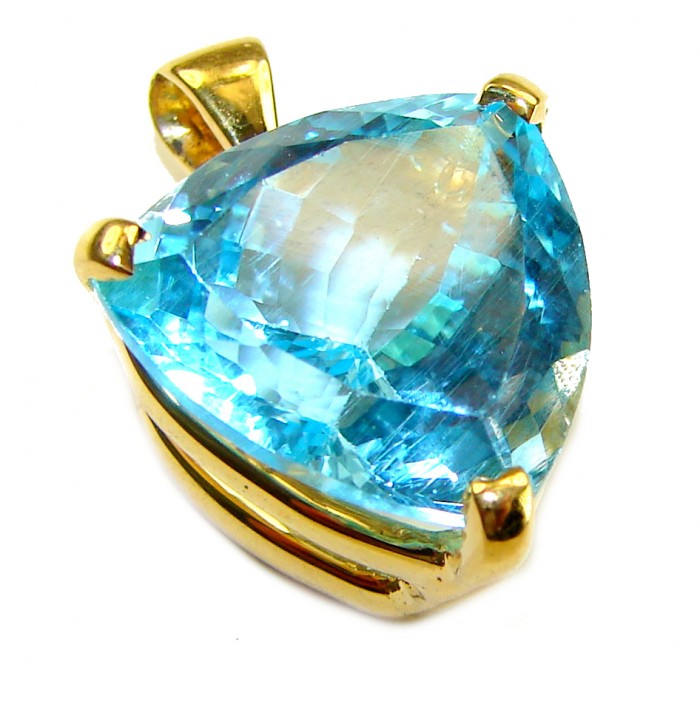 Atlantica TRILLION cut 12.9 carat Swiss Blue Topaz 18K Gold over .925 Sterling Silver Handcrafted Pendant