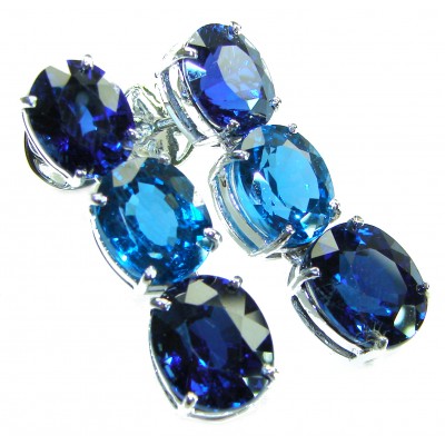Deep Ocean 22.5 carat London Blue Topaz .925 Sterling Silver handmade Statement earrings
