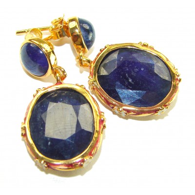 Gabriella 15.2 carat authentic Sapphire enamel .925 Sterling Silver dipped in 22K Gold handcrafted Statement earrings