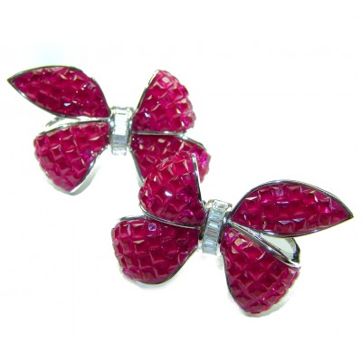 Magnificent Jewel - Bow 25.5 carat Ruby .925 Sterling Silver handcrafted incredible earrings