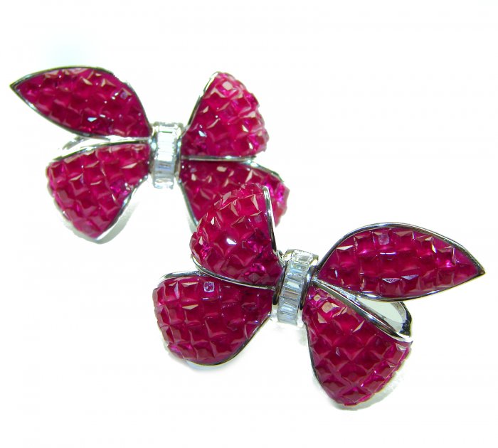 Magnificent Jewel - Bow 25.5 carat Ruby .925 Sterling Silver handcrafted incredible earrings - video