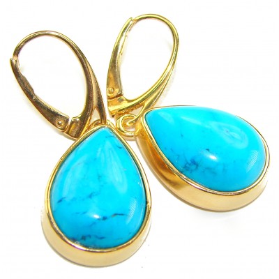 Great authentic Sleeping Beauty Turquoise 18K Gold over .925 Sterling Silver handcrafted Earrings