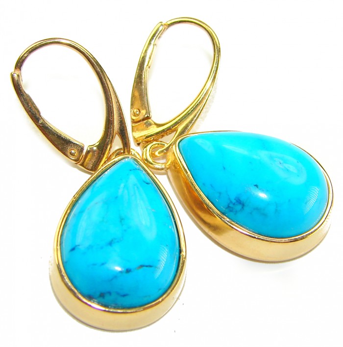 Great authentic Sleeping Beauty Turquoise 18K Gold over .925 Sterling Silver handcrafted Earrings