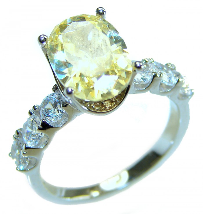 Esmeralda cut 7.2 carat yellow Sapphire .925 Sterling Silver brilliantly handcrafted ring s. 7 1/4