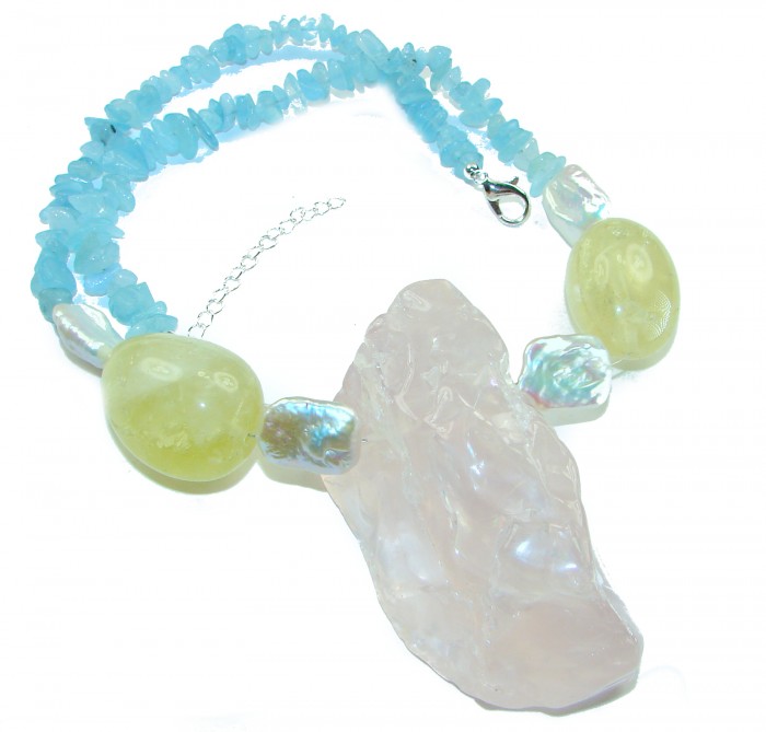 Bochic style Outstanding 288.8 carat Brazilian Rose Quartz .925 Sterling Silver handcrafted Statement necklace; 190.8 grams