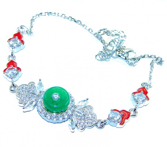 Purity and Harmony Precious genuine 6.5 carat Jade .925 Sterling Silver handcrafted Bracelet