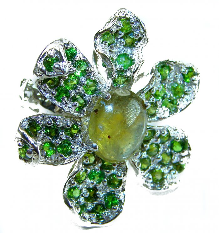Exotica Natural 15.4 carat Green Tourmaline Tsavorite Garnet .925 Sterling Silver handmade Large Statement Ring size 7 - video