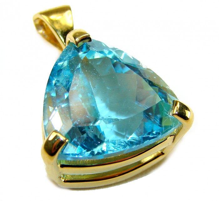 Atlantica TRILLION cut 12.9 carat Swiss Blue Topaz 18K Gold over .925 Sterling Silver Handcrafted Pendant