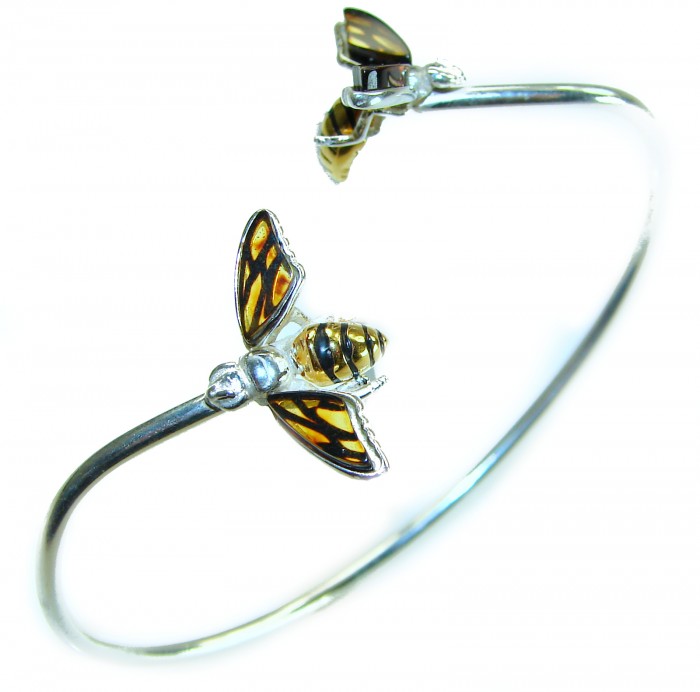 Golden Bees Genuine Baltic Amber .925 Sterling Silver handamde Bracelet