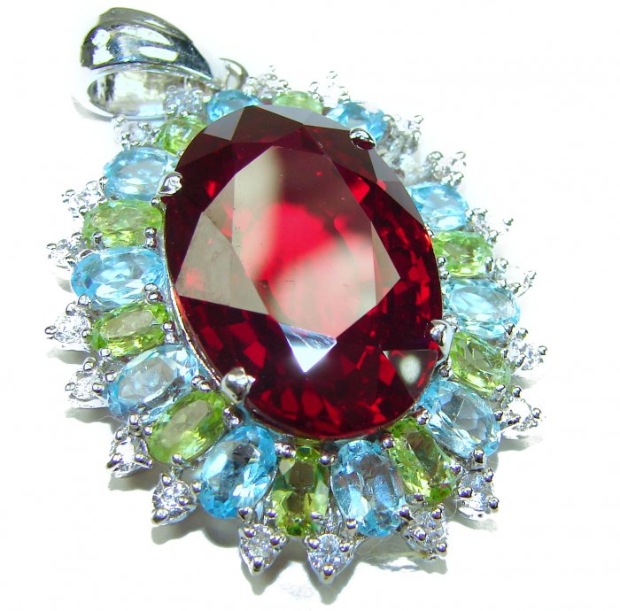 Rose Garden - Victorian style - 49.5 carat Authentic Ruby .925 Sterling Silver handcrafted Pendant Brooch - video